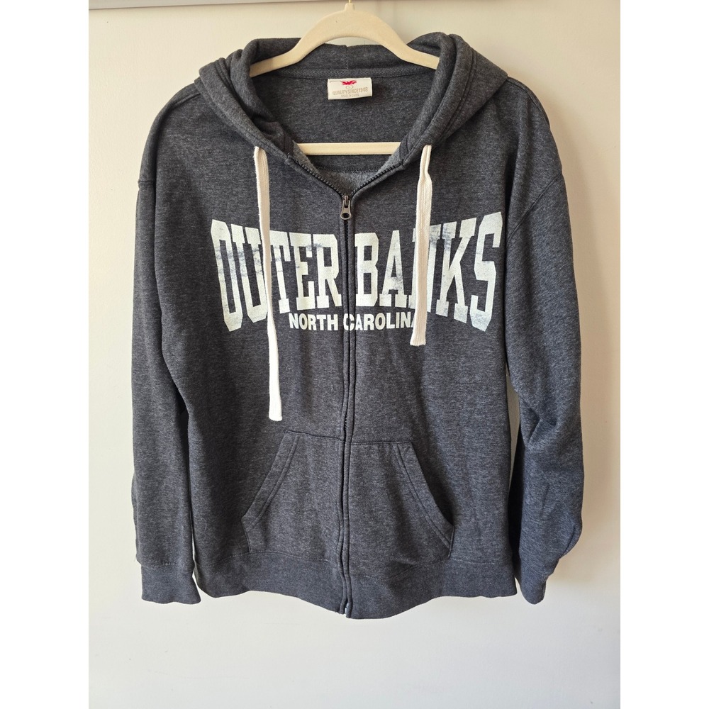 RetroVision Apparel Outer Banks North Carolina Zip Hoodie Charcoal Grey Large